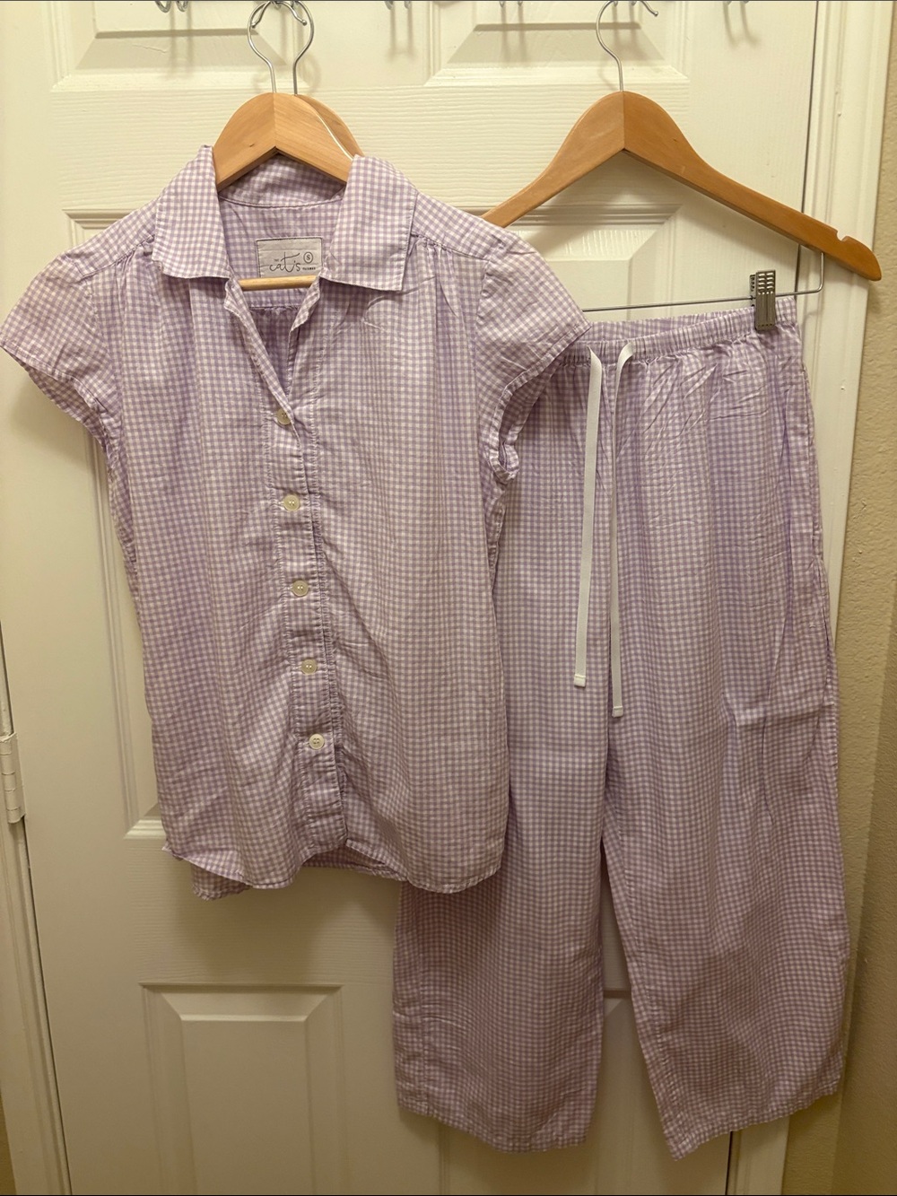 Cotton Gingham Short-Sleeve Pajama Set in Lavender - Cozy Sleepwear